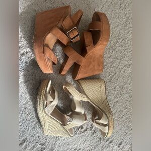 (2) Brown and Cream Wedge Sandals